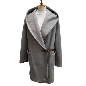 Lauren Ralph Lauren Womens Size 14 Wool Herringbone Hooded Wrap Style Coat Gray